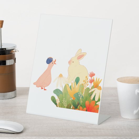 バニーお洒落&バードイン開花 – かわいい春フォア 台座サイン (インサイチュ)