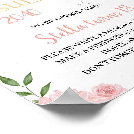 バニーかわいいバルーン1st誕生日タイムカプセルのサイン ポスター (角)