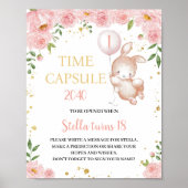 バニーかわいいバルーン1st誕生日タイムカプセルのサイン ポスター (正面)