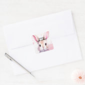 バニーかわいい水の色ピンクの赤ちゃんシャワー スクエアシール (封筒)