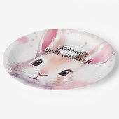 バニーかわいい水の色ピンクの赤ちゃんシャワー ペーパープレート (アングル)