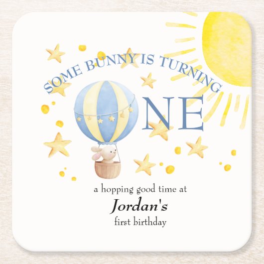 バニーがのまわりにOne The Sun Boys 1st Birthday スクエアペーパーコースター (正面)