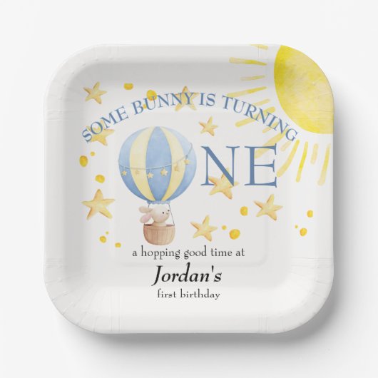 バニーがのまわりにOne The Sun Boys 1st Birthday ペーパープレート (正面)
