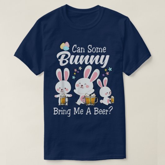 バニーがビールハッピーイースターの日 Tシャツ (デザイン正面)
