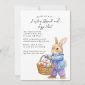 バニーが卵を抱えるバスケットブランチと卵狩り 招待状 (正面)