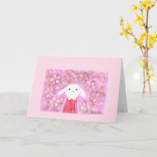 バニーが君を愛してる可愛いウサギが好き カード (黄色い花)