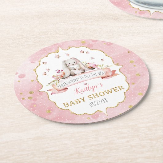 バニーが来たぞ!イースターベイビーシャワー ラウンドペーパーコースター (アングル)