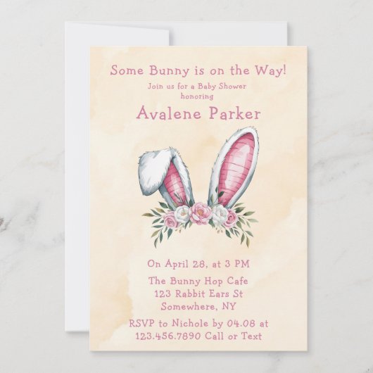 バニーが来たぞ!赤ちゃんシャワー歓迎サイン 招待状 (正面)