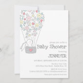 バニーが熱気球に乗る|中立のベビーシャワー 招待状 (正面)