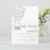 バニーが熱気球に乗る|中立のベビーシャワー 招待状 (スタンド正面)