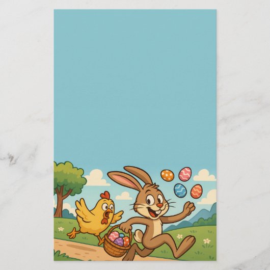 バニーが鶏復活祭デザインから卵を盗むおもしろい 便箋 (正面)