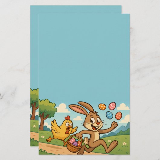バニーが鶏復活祭デザインから卵を盗むおもしろい 便箋 (正面/裏面)