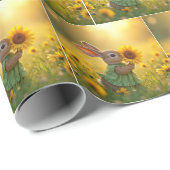 バニーが黄色いヒマワリを嗅いでいる ラッピングペーパー (ロールコーナー)
