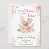 バニーが1つ回ってる！誕生日の女の子（ピンク） 招待状 (正面)