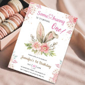 バニーが1つ回ってる!誕生日の女の子(ピンク) 招待状