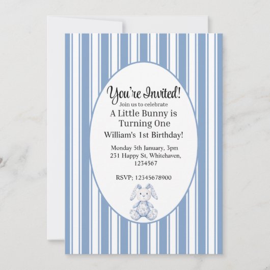バニーが1歳の誕生日 招待状 (正面)
