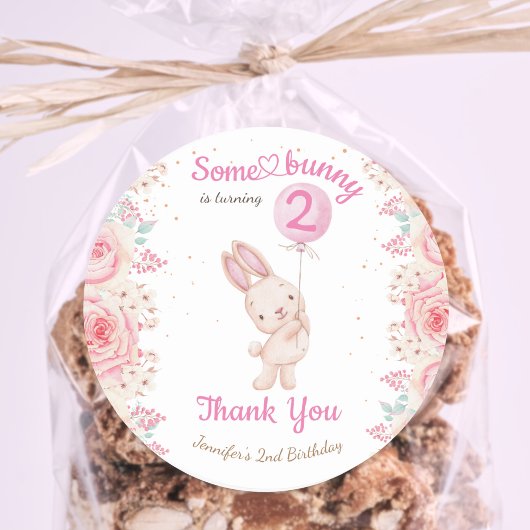 バニーが2人だ！女の子ピンク2nd誕生日 ラウンドシール