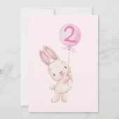 バニーが2人だ!2人目の誕生日ガールピンクバルーン 招待状 (裏面)