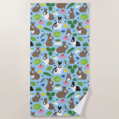 バニーとその処理のシームレスなパターン ビーチタオル (正面)