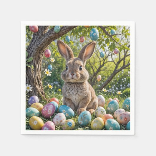 バニーとイースターの卵の木 スタンダードカクテルナプキン (正面)