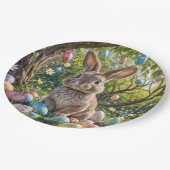 バニーとイースターの卵の木 ペーパープレート (アングル)