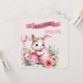 バニーとイースターエッグハッピーイースターベビーガール カード (正面/裏面インサイチュ)