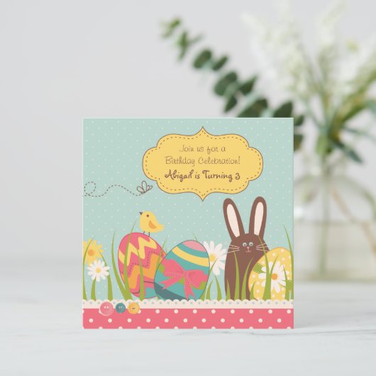 バニーとイースターエッグ誕生日招待状～女の子 招待状 (スタンド正面)