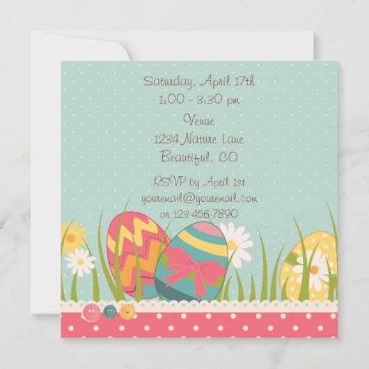 バニーとイースターエッグ誕生日招待状～女の子 招待状 (裏面)