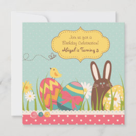 バニーとイースターエッグ誕生日招待状～女の子 招待状