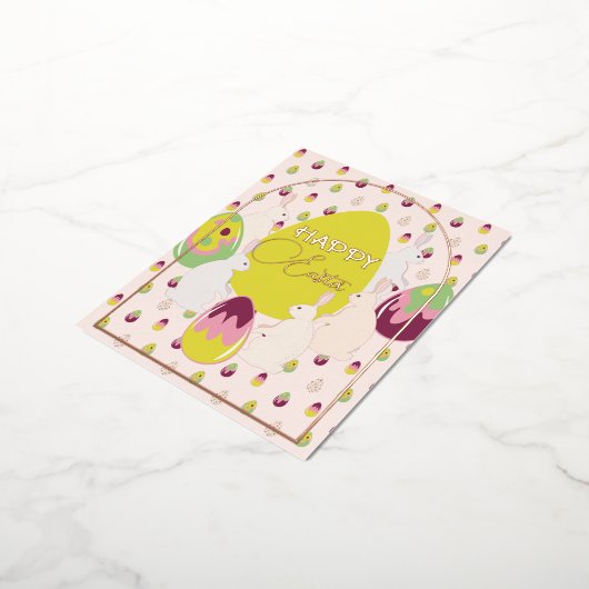 バニーとイースターエッグ。 箔シーズンポストカード (回転した状態)