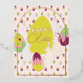 バニーとイースターエッグ。 箔シーズンポストカード