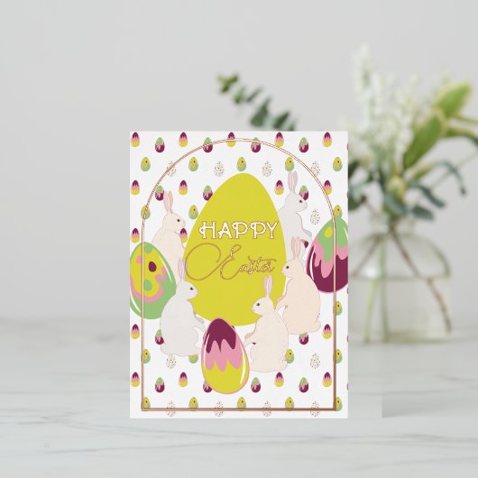 バニーとイースターエッグ。 箔シーズンポストカード (立ち正面)