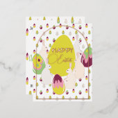 バニーとイースターエッグ。 箔シーズンポストカード (正面/裏面)