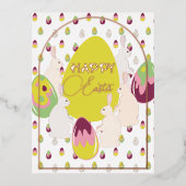 バニーとイースターエッグ。 箔シーズンポストカード (正面)