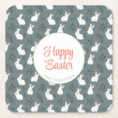 バニーとエッグのフローラグレー スクエアペーパーコースター (正面)