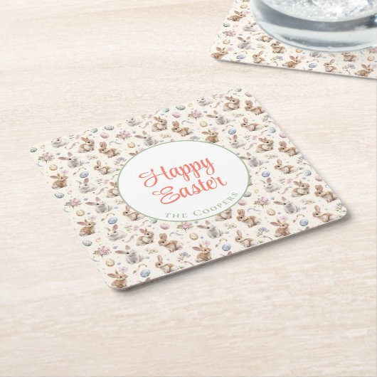 バニーとエッグのフローラ スクエアペーパーコースター (アングル)