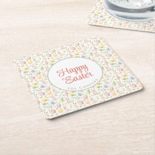 バニーとエッグのフローラ スクエアペーパーコースター (アングル)