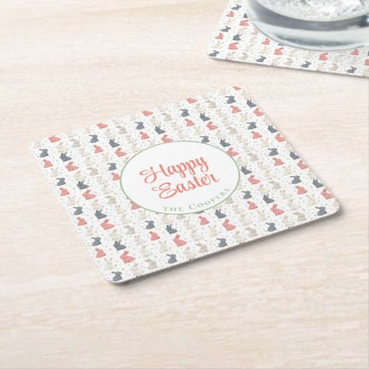 バニーとエッグベージュ スクエアペーパーコースター (アングル)