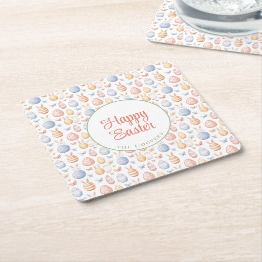 バニーとエッグ スクエアペーパーコースター (アングル)