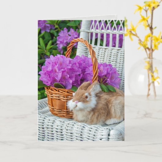 バニーとシャクナゲのイースター カード (黄色い花)