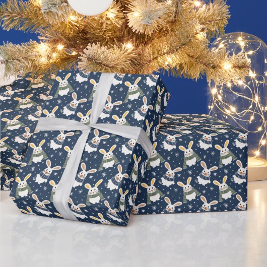 バニーとスノーフレークを使用したクリスマスラッピング紙 ラッピングペーパー (クリスマス)
