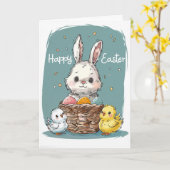 バニーとチックスのイースターカード カード (黄色い花)