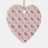 バニーとトナカイ淡い色のバーピンクのホリデーアート セラミックオーナメント (右)