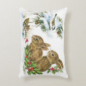 バニーとバードク楽しむリスマスノー アクセントクッション (正面(垂直))