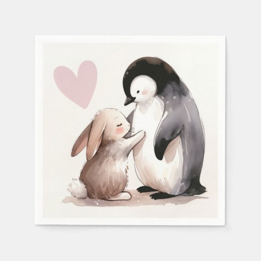 バニーとペンギンの友情 スタンダードカクテルナプキン (正面)