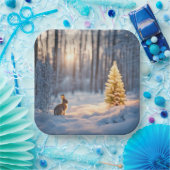 バニーと冬のクリスマスツリー ペーパープレート (パーティー)