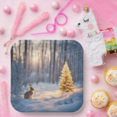 バニーと冬のクリスマスツリー ペーパープレート (パーティー)