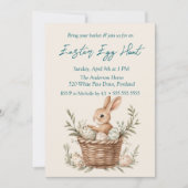 バニーと卵のバスケットのベージュイースターエッグ狩り 招待状 (正面)