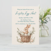 バニーと卵のバスケットのベージュイースターエッグ狩り 招待状 (スタンド正面)