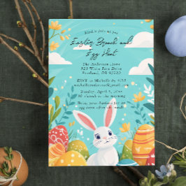 バニーと卵イースターブルーブランチと卵狩り 招待状